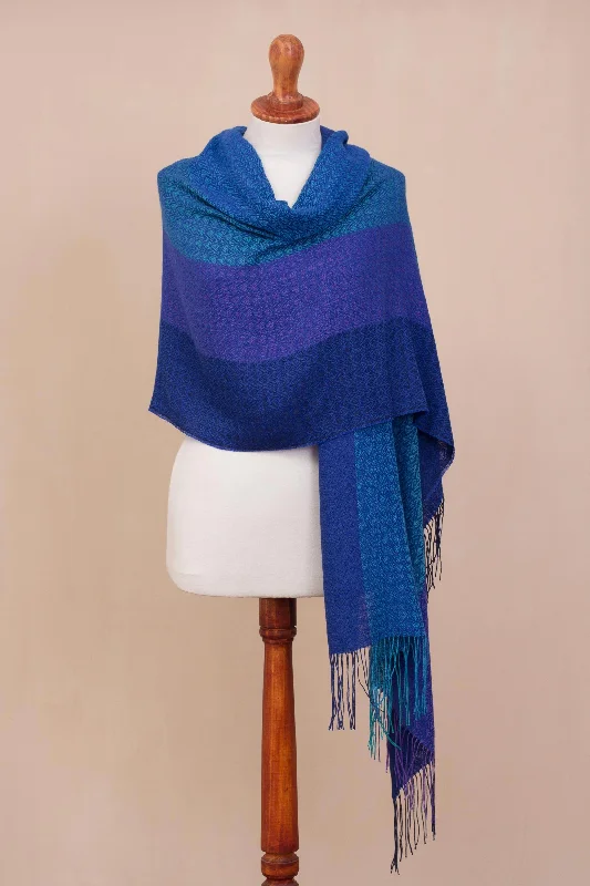 Serene Glory Hand Woven Striped Alpaca Blend Shawl from Peru