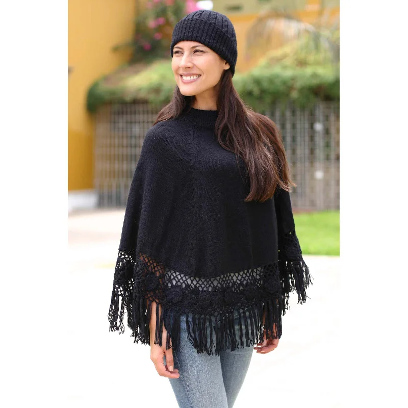 Black Coffee Alpaca Blend Poncho and Hat