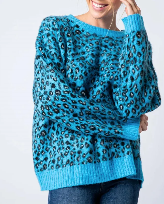 Leopard Mohair Crewneck Sweater In Blue