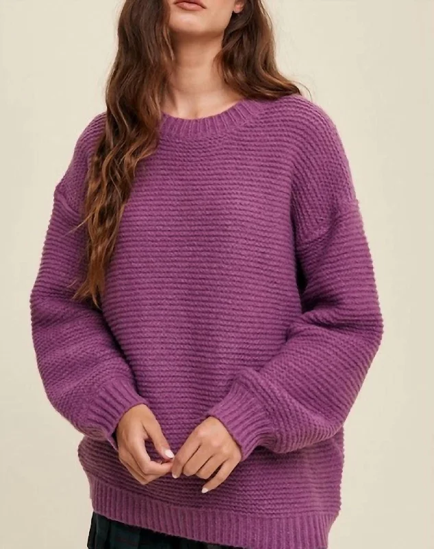 Sydney Chunky Crew Neck Sweater In Dewberry