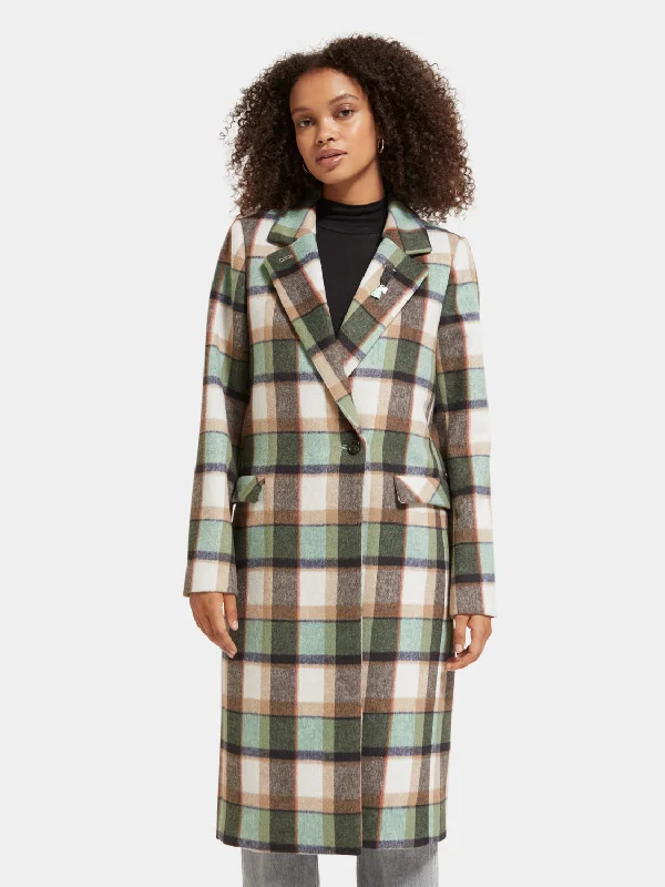 Single-breasted check coat