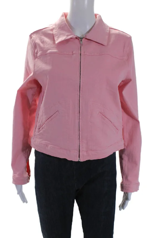 Elliott Lauren Womens Collared Zip Long Sleeve Colored Denim Jacket Pink