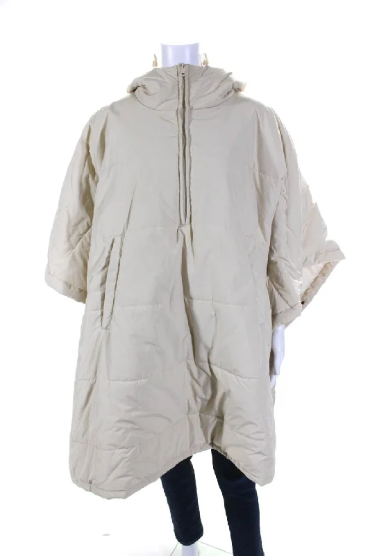 Goop by Ecoalf Womens Beige Hooded 3/4 Sleeve Puffer Poncho Coat Jacket