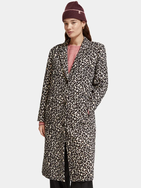 Single-breasted leopard print coat