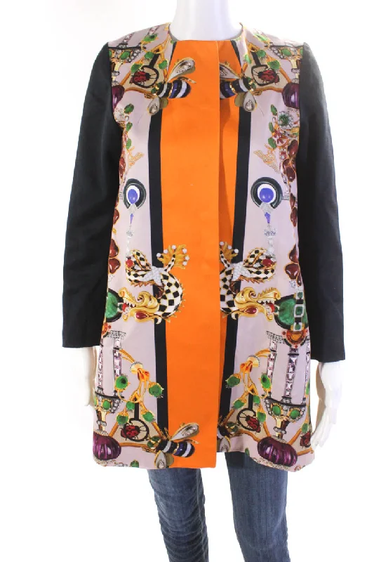 Mary Katrantzou Womens Gem Print Snap Closure Jacket Pink Navy Orange