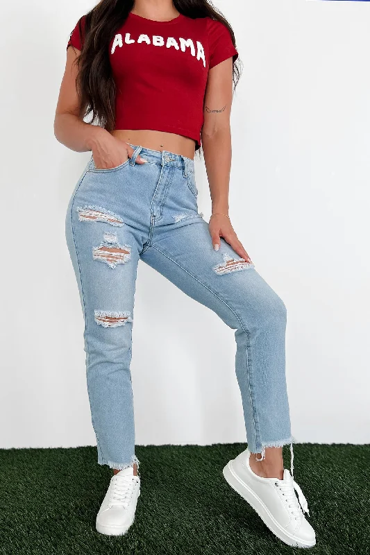 Boone High Rise Distressed Mom Jeans (Light Denim)