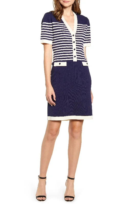 Anne Klein Colorblocked V Neck Sweater Dress