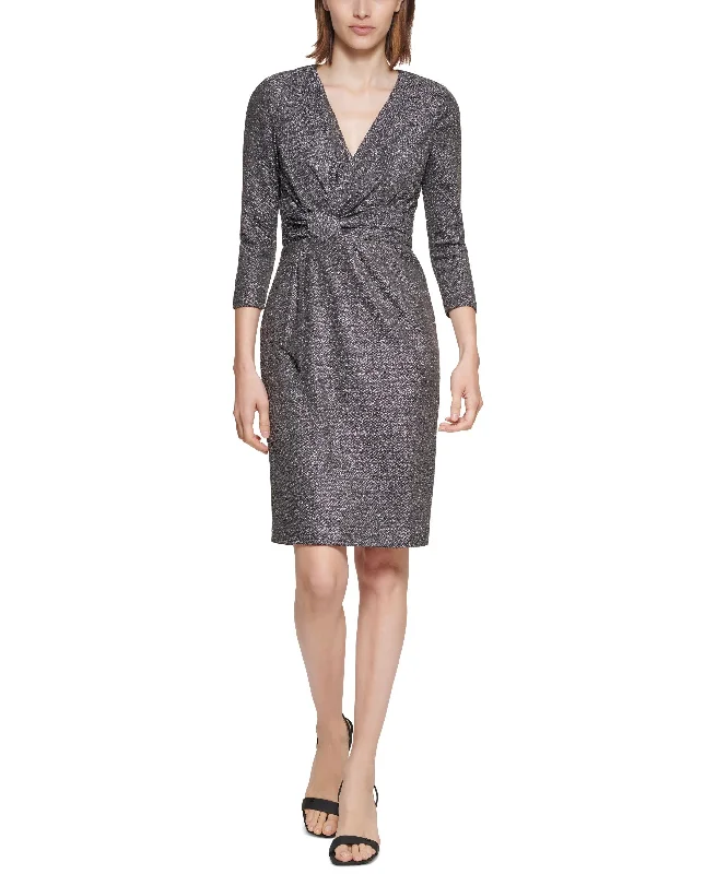 Calvin Klein Glitter-Knit V-Neck Sheath Dress