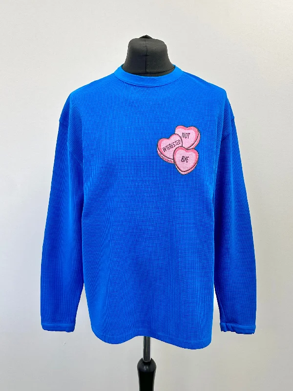 Cobalt Blue Waffle Heavyweight Hearts Long Sleeve T-shirt.