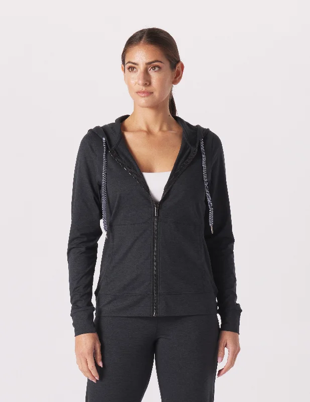 On The Go Lightweight Zip Up Hoodie: Black Marble