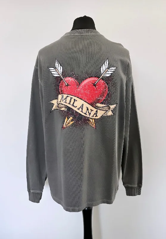 Washed Charcoal Heart Script Heavyweight Long-Sleeve T-shirt