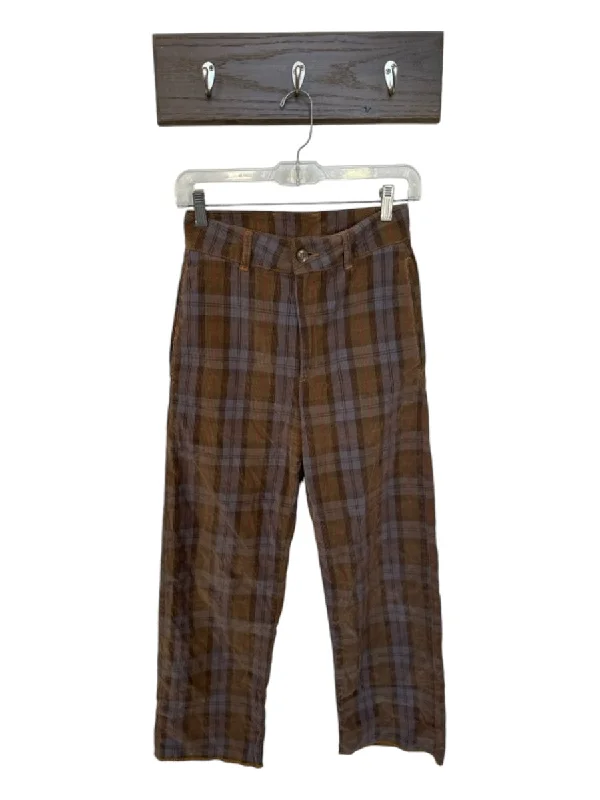 6397 Size 23 Brown & Red Corduroy High Waist Plaid Wide Leg Pants