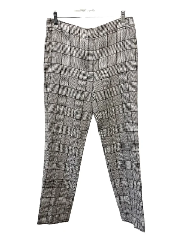 Armani Collezioni Size 4 White & Brown Plaid hook & zip Straight Trouser Pants