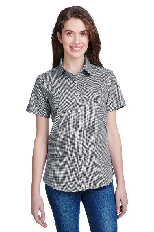 Artisan Collection Womens Microcheck Gingham Short Sleeve Button Down Shirt - Black/White