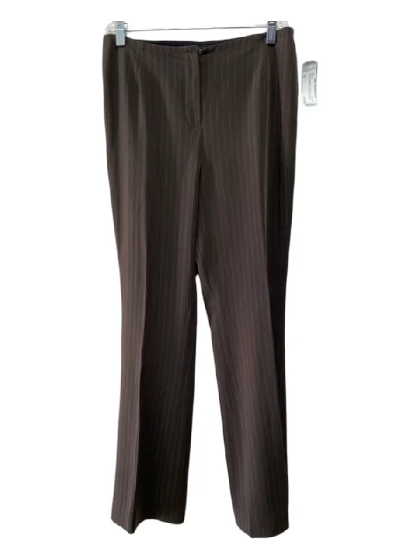 Doncaster Size 10 Brown Poly Blend Vertical Pinstripe Hook & Button Pants