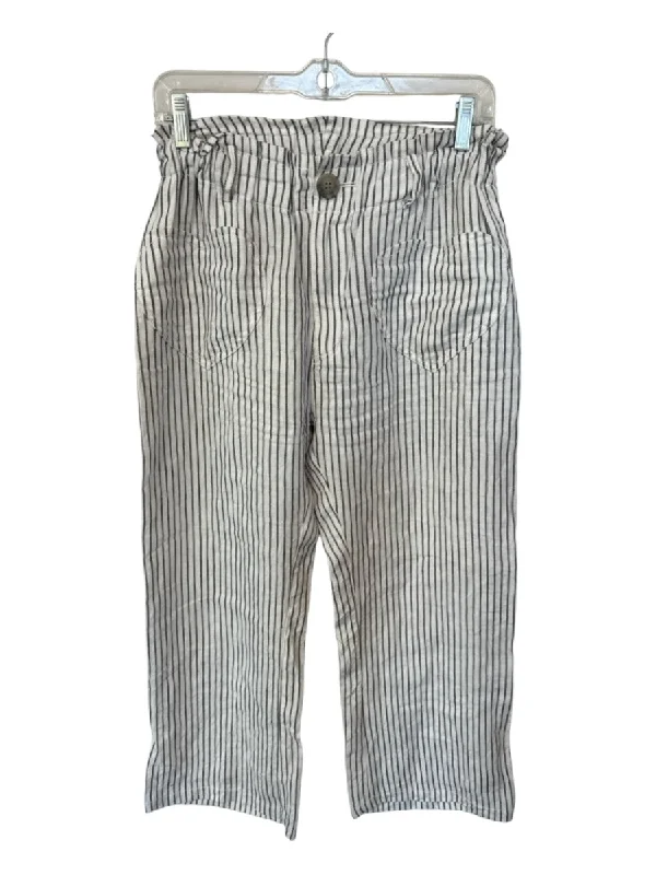 Emerson Fry Size M Gray & White Linen High Waist Striped Pants