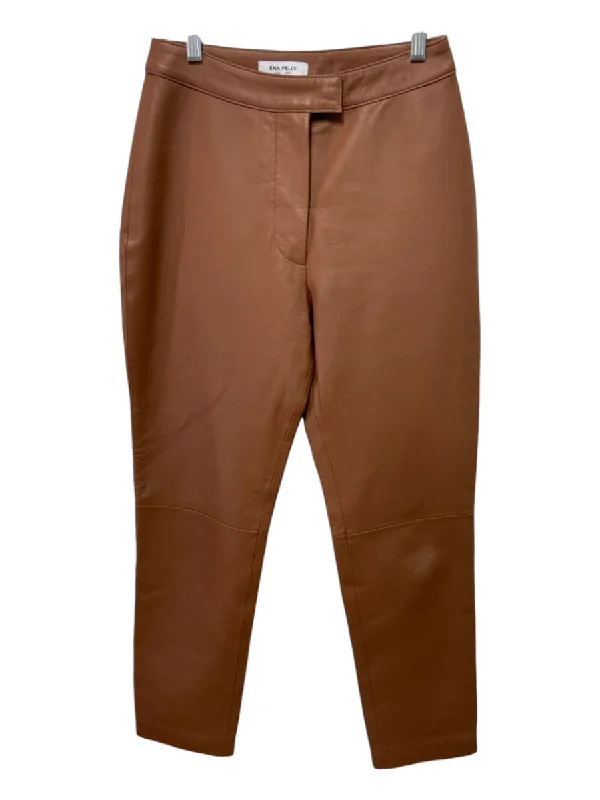 Ena Pelly Size 4 Brown Leather Solid zip fly Solid Pants