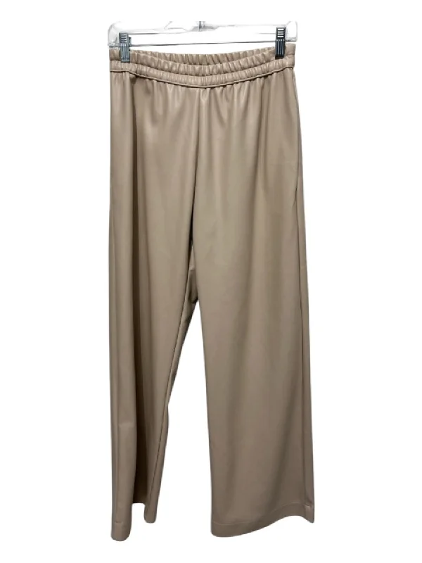 Enza Costa Size 0 Beige Faux Leather Elastic Waist Straight Wide Cut Pants