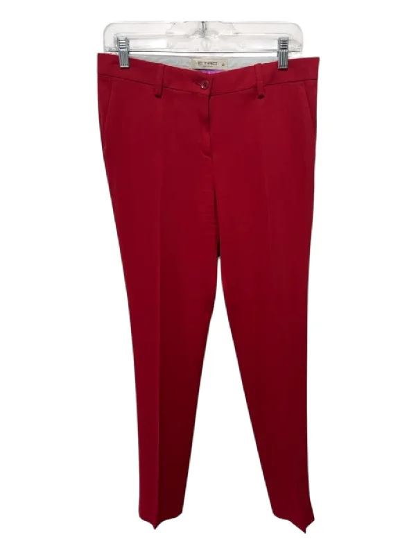 Etro Size 42 Red Viscose Low Rise Button & Zip Front Trouser Pants