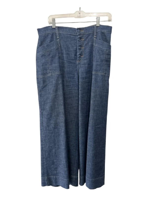 Everlane Size 32 Medium Wash Hemp & Cotton High Rise Button Fly Wide Leg Pants