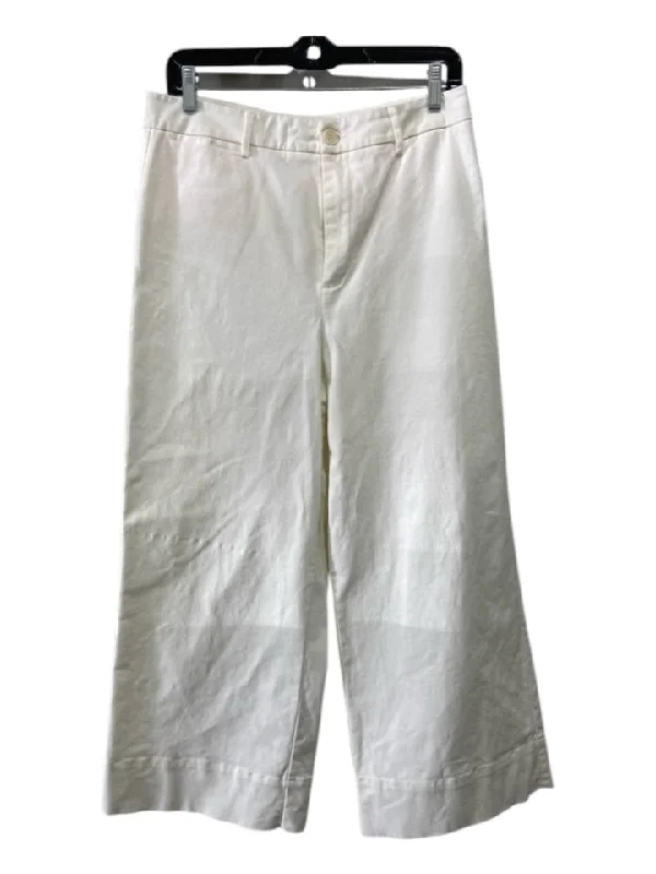 Frank & Oak Size 12 Ivory White Cotton High Rise Wide Leg Loops Pants