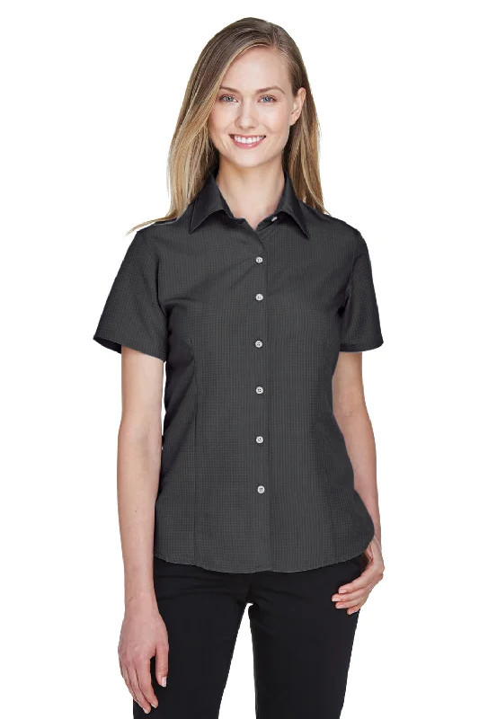 Harriton Womens Barbados Wrinkle Resistant Short Sleeve Button Down Camp Shirt - Black