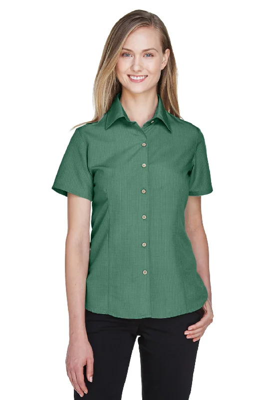 Harriton Womens Barbados Wrinkle Resistant Short Sleeve Button Down Camp Shirt - Palm Green