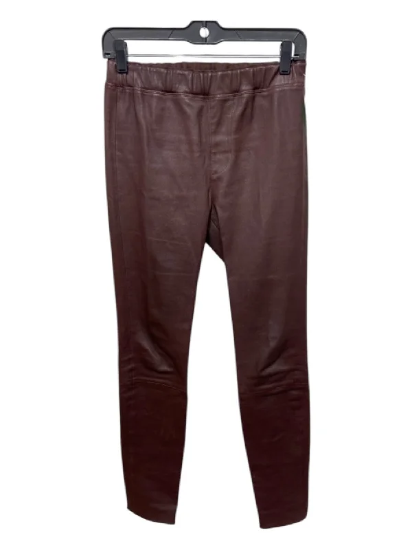 Helmut Lang Size 6 Red Brown Lamb leather Elastic Waist High Rise Legging Pants