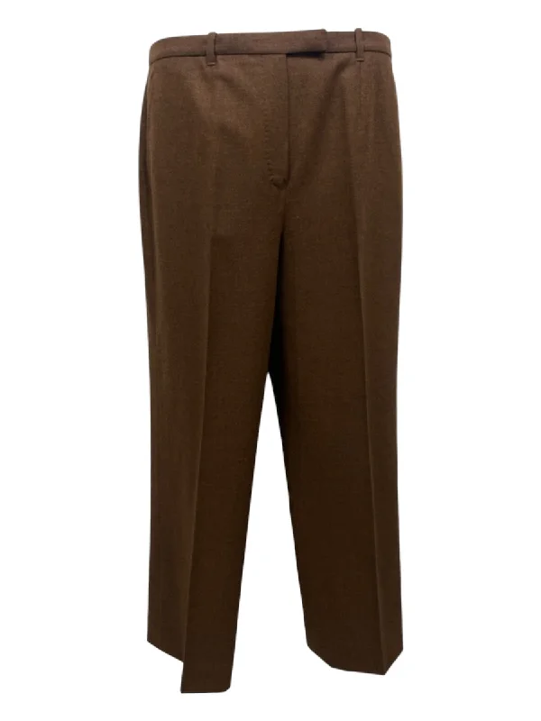 Hermes Size 42 Brown Virgin Wool High Rise hook & zip Straight Trouser Pants