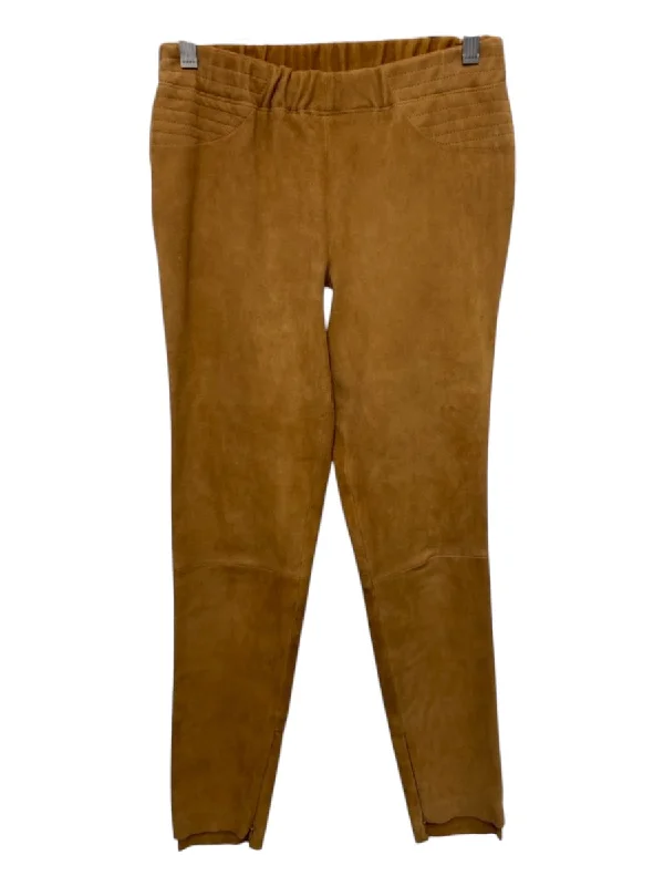 Hotel Particulier Size 38 Brown Polyester Elastic Waist Skinny Suede Pants