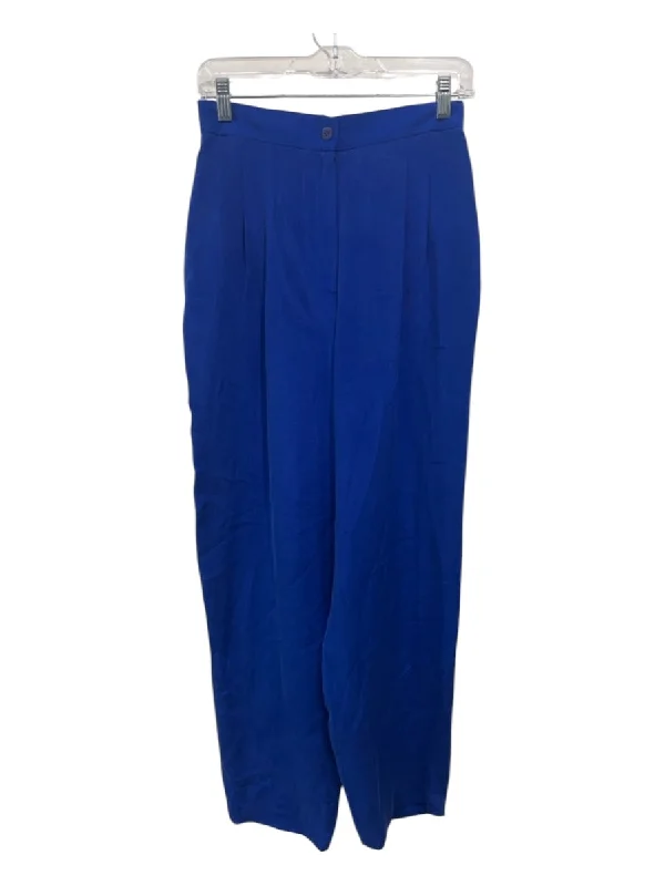 Josephine Chaus Size 8 Blue Silk Button & Zip Pleated high neck Pants