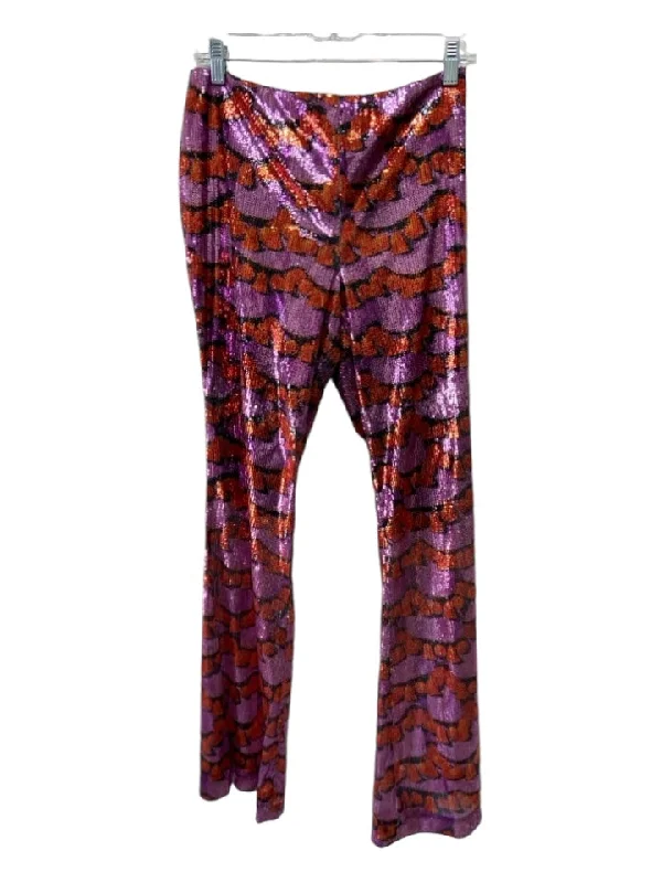 La Double J Size L Orange & Pink Polyester Fully Sequined Animal Stripe Pants