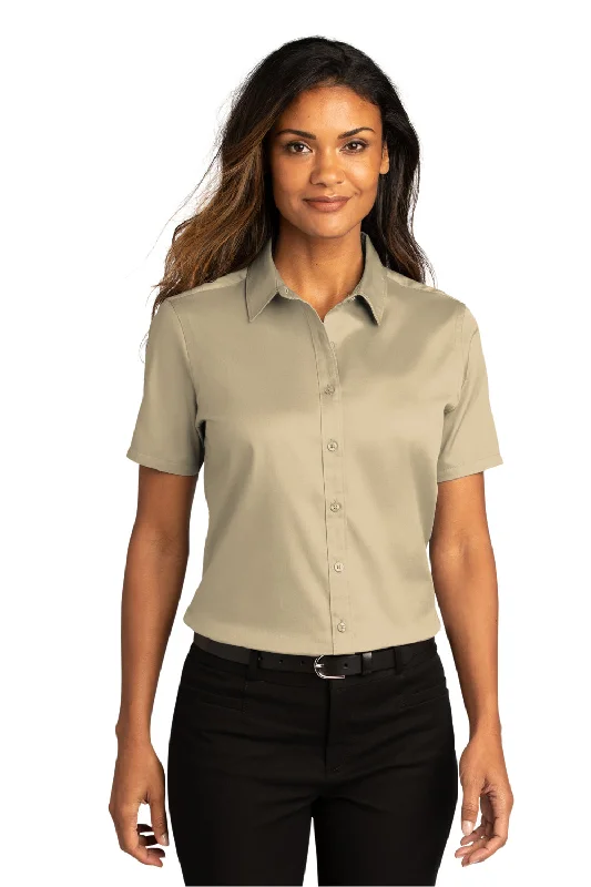 Port Authority Womens SuperPro Wrinkle Resistant React Short Sleeve Button Down Shirt - Wheat