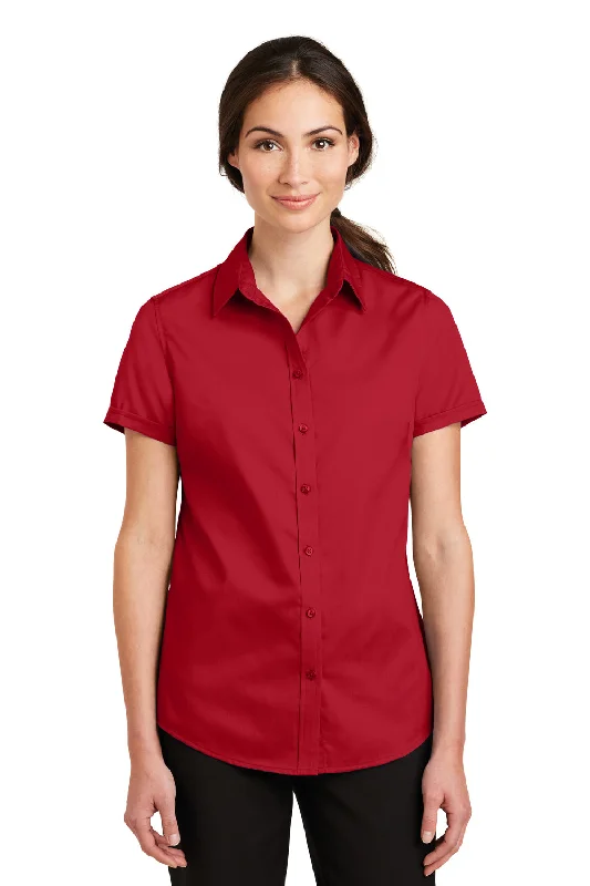 Port Authority Womens SuperPro Wrinkle Resistant Short Sleeve Button Down Shirt - Rich Red - Closeout