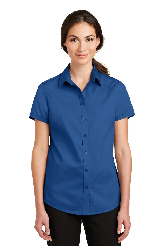 Port Authority Womens SuperPro Wrinkle Resistant Short Sleeve Button Down Shirt - True Blue