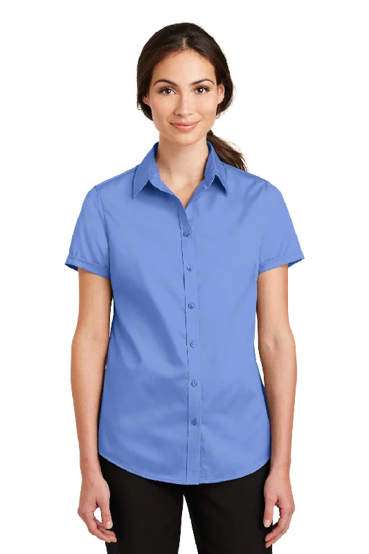 Port Authority Womens SuperPro Wrinkle Resistant Short Sleeve Button Down Shirt - Ultramarine Blue