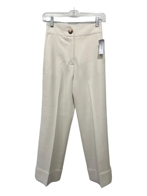 Sezane Size 32 Cream Poly Blend High Rise Straight Pleat Detail Pants